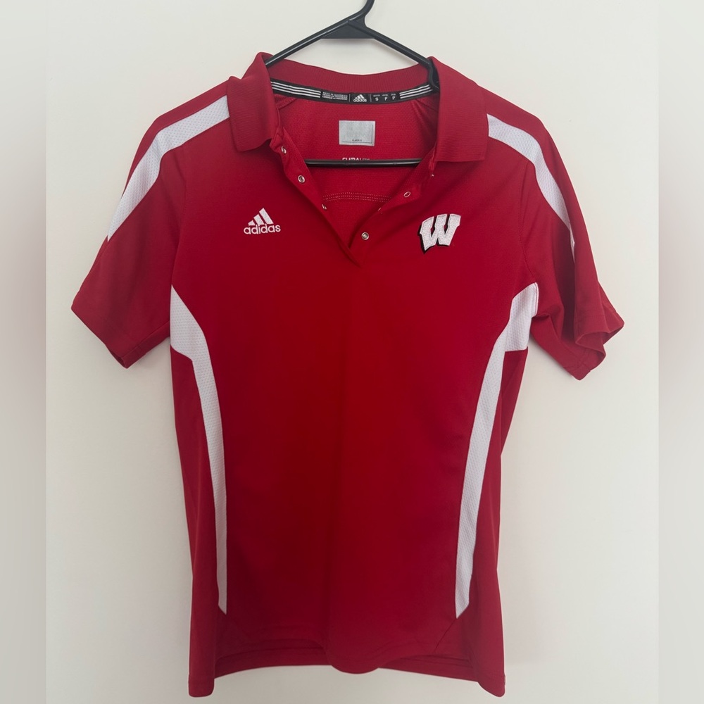 Adidas Wisconsin Badger Women Red Polo Shirt with